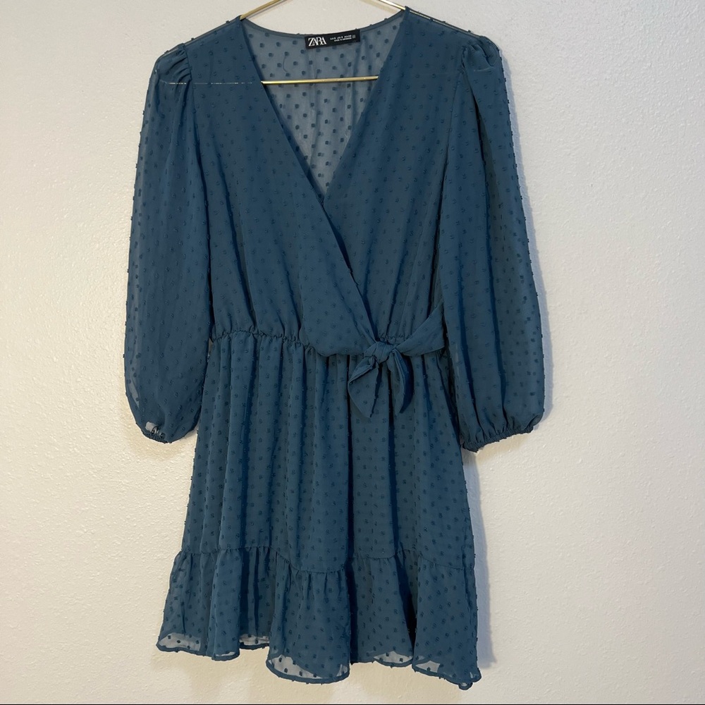 Zara Blue Swiss Ruffled Dot Dress